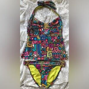 Trina Turk Tankini Bikini Set Colorful with Gold Size 4